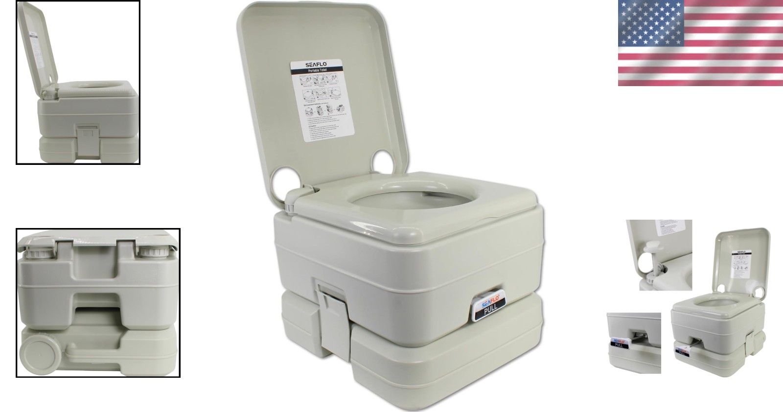 Self-Contained Portable Toilet – 3.43 Gallon Fresh Water, Odor Control System