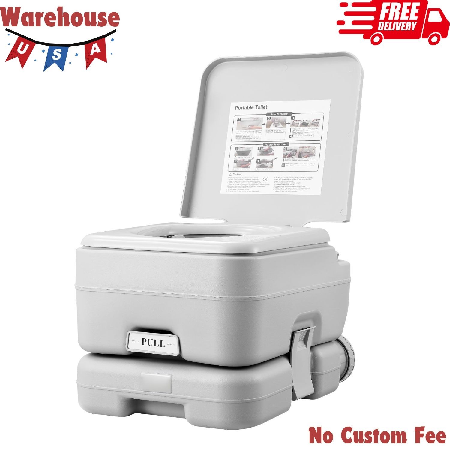Portable Camping Toilet , 3.2 Gal Waste Tank, Pressurized Flush, Leak-Resistant