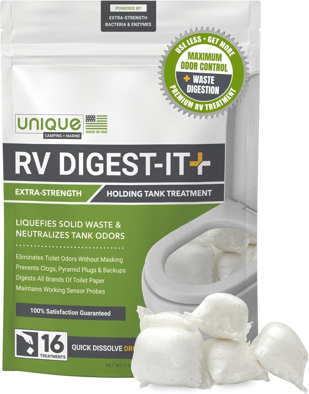 RV Digest-It+ Extra-Strength Toilet Treatment Pods – 16 Pack, Odor Eliminator