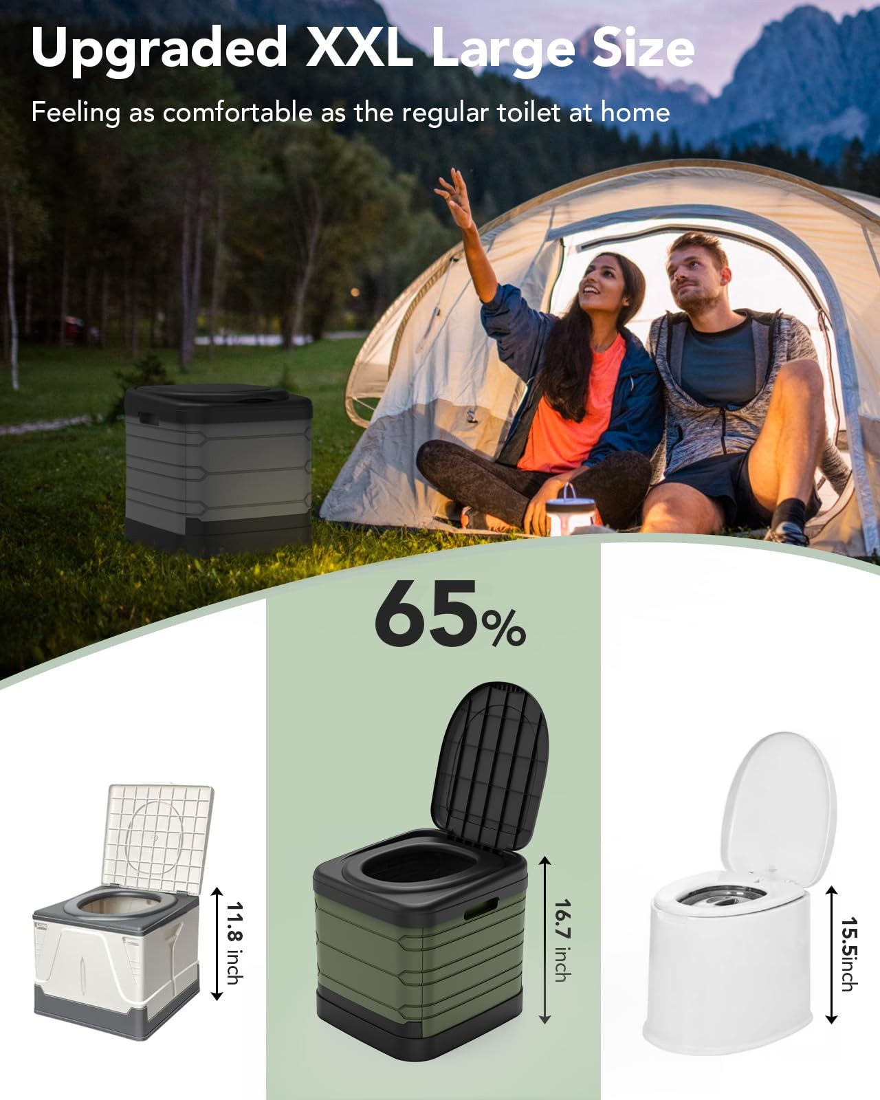 XXL Portable Toilet for Adults, Upgraded Camping Toilets Collapsible Toilet E…