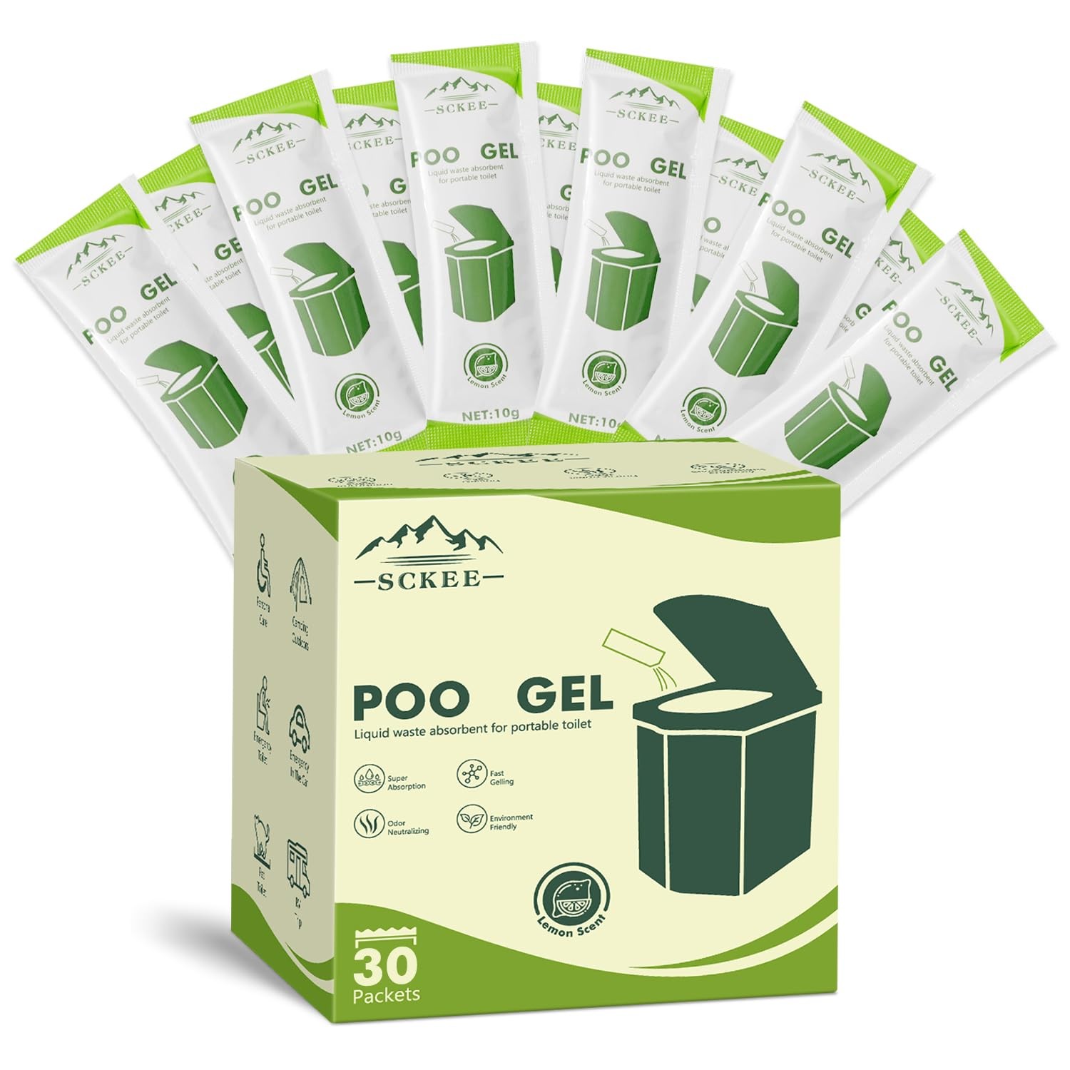Sckee 30 Packets Poo Gel for Portable 30 Ounce (Pack of 1), 30
