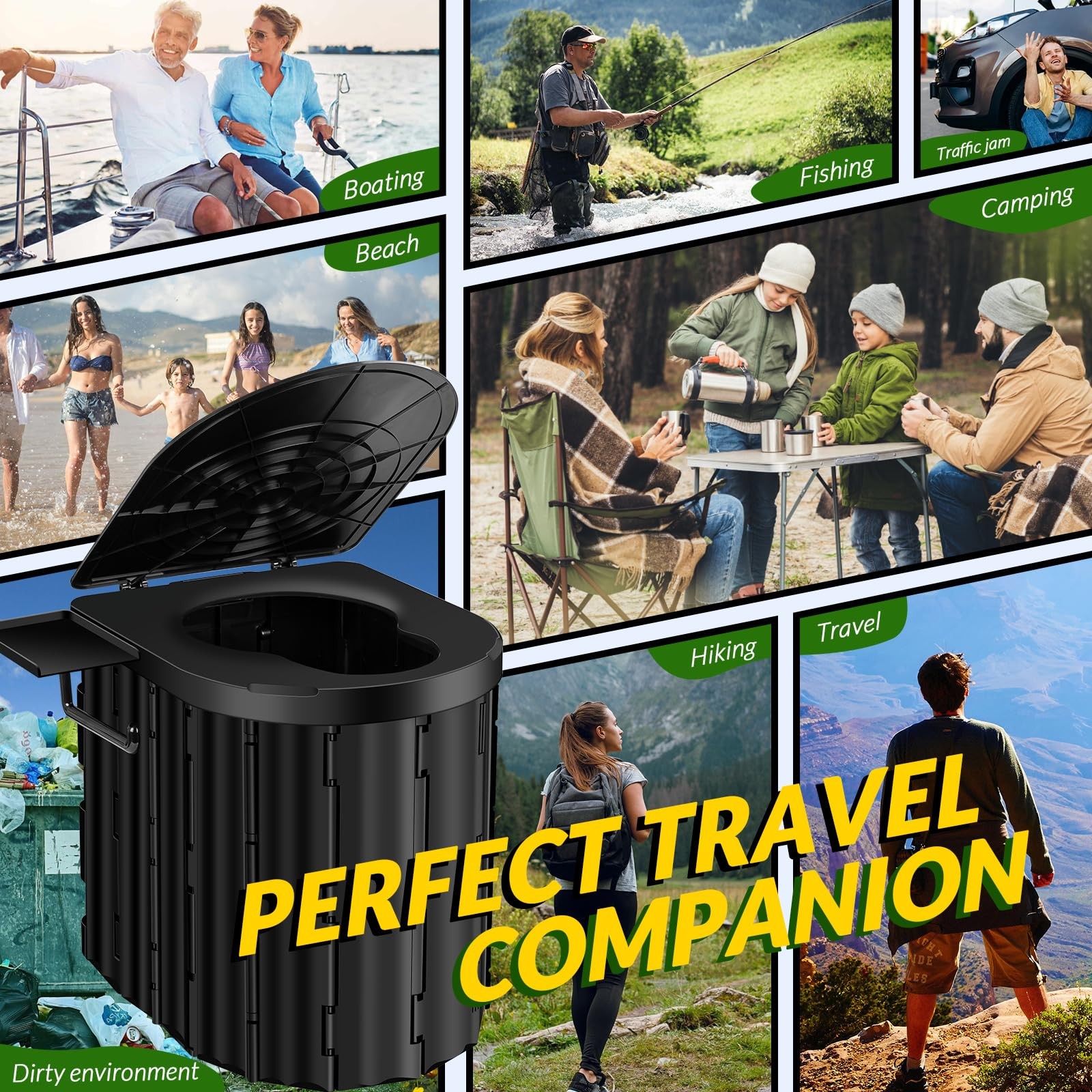 Portable Camping Toilet with Pop-Up Privacy Tent, 12-Inch Seat, 400 lb Capacity