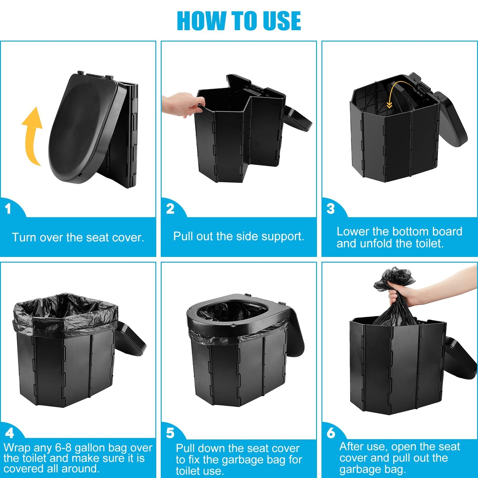 Foldable Portable Camping Toilet with Lid and Retractable Toilet Paper Holder