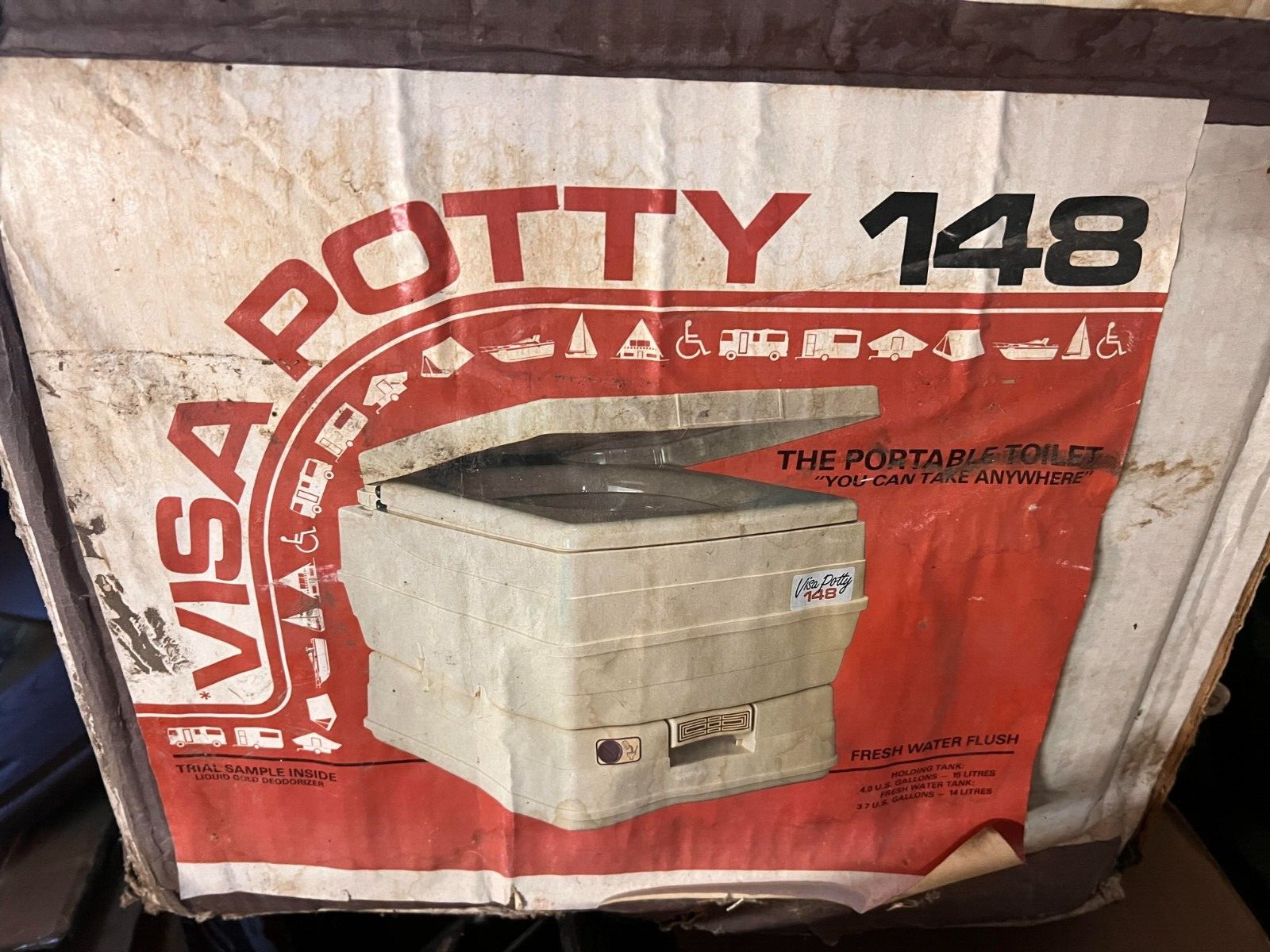 Visa Potty 148 2 Section Portable Flush Toilet 4Gal / 15L W/ Box never used
