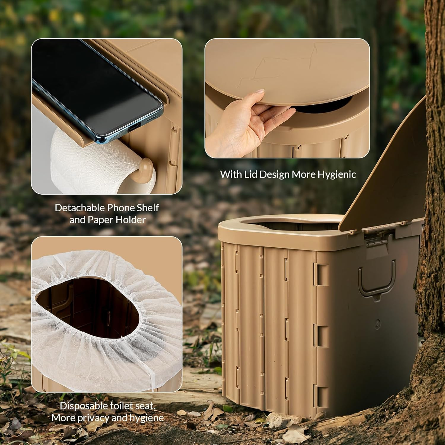 Portable Camping Toilet with Pop-Up Privacy Tent, 12-Inch Toilet Seat, Outdoor P