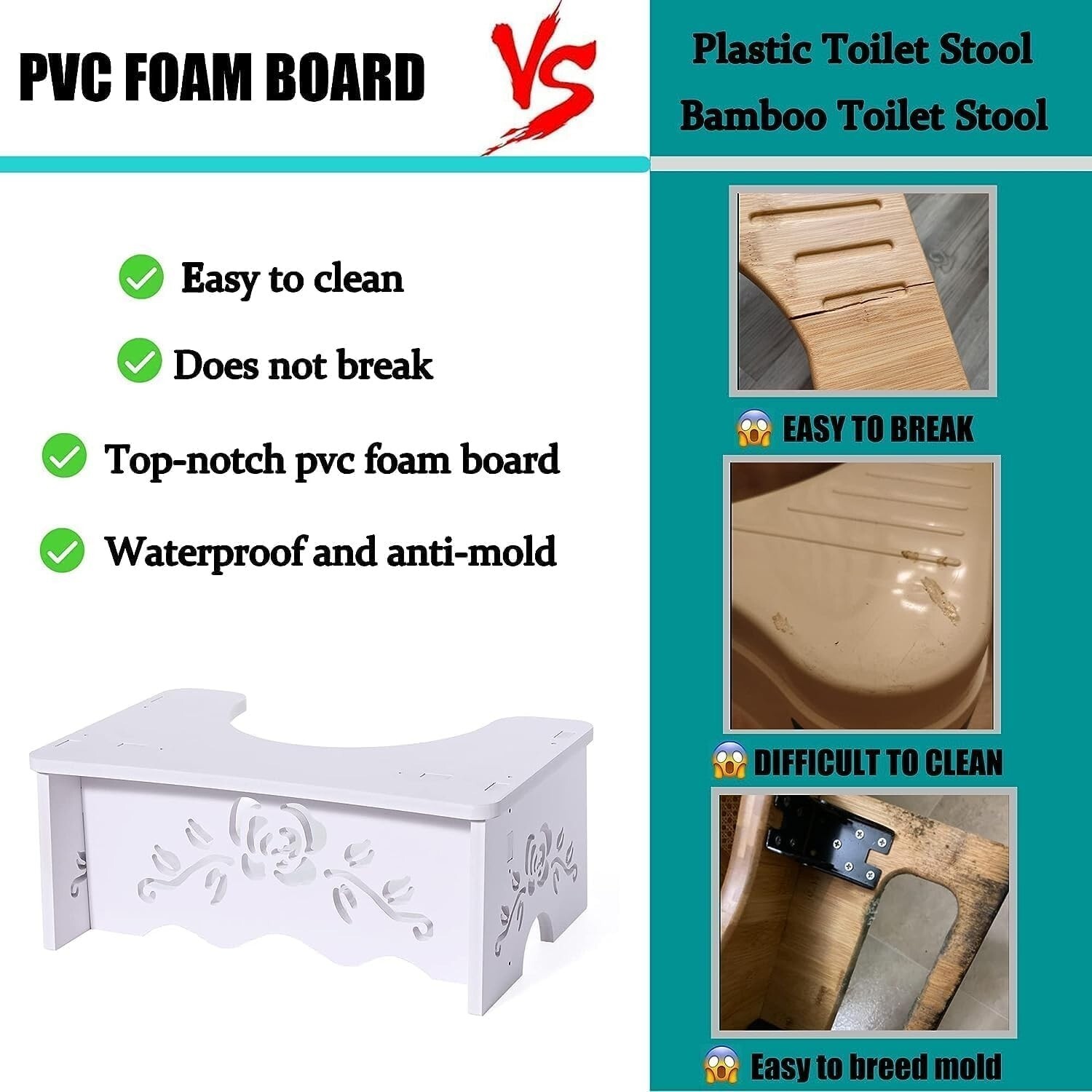 Taburete Plegable Para Inodoro Para Adultos, Plástico Resistente De 9 Pulgadas.