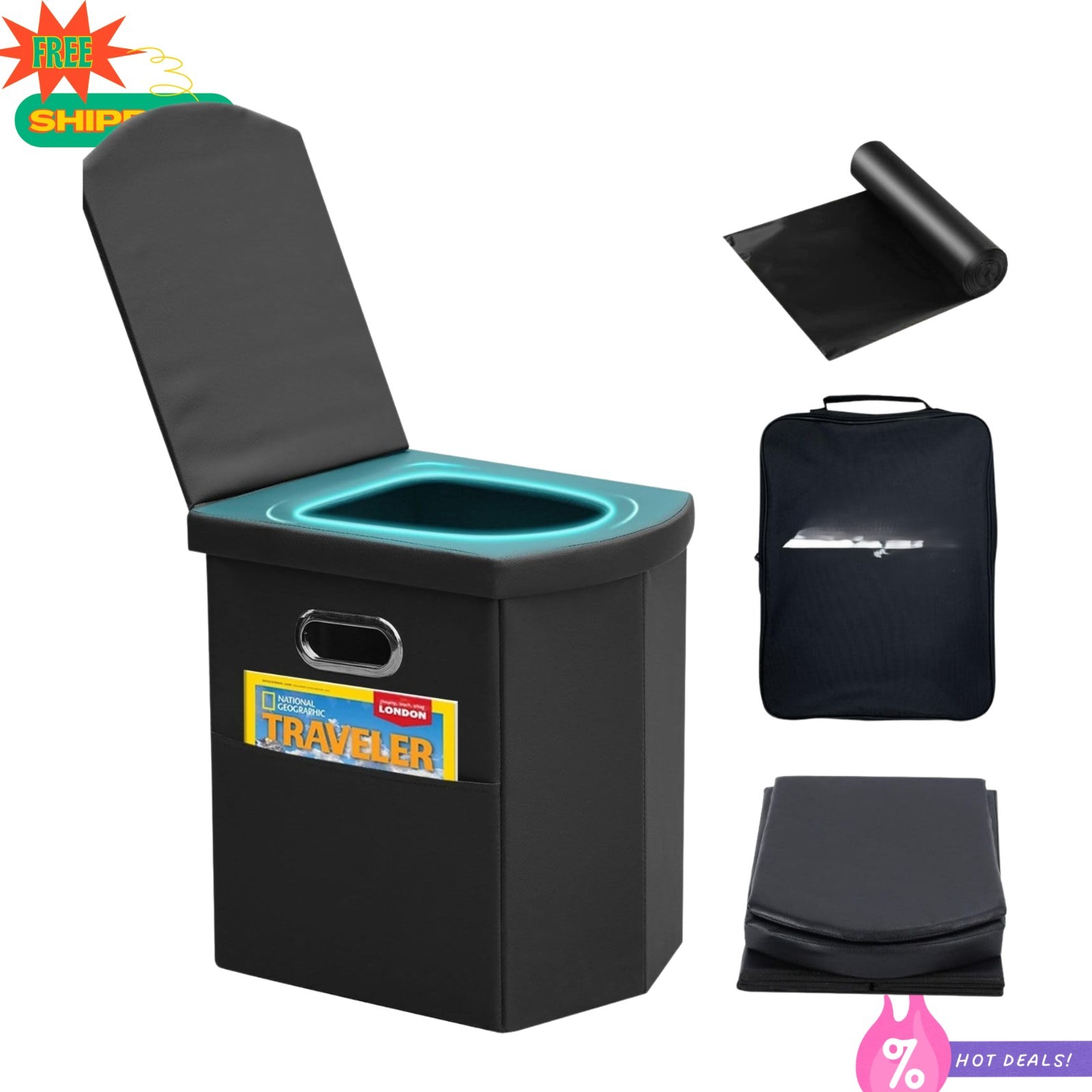 NEW XL Portable Folding Camping Toilet w Lid for Adults Kids Travel Potty