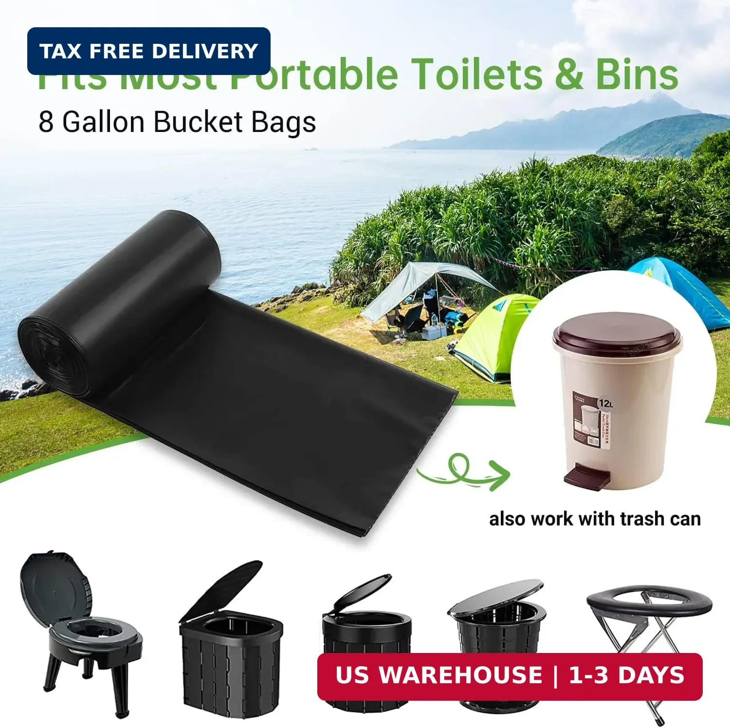Portable Toilet Replacement Bags, 25 Count 8 Gallon 1.5 Mil Super Thickened Comp