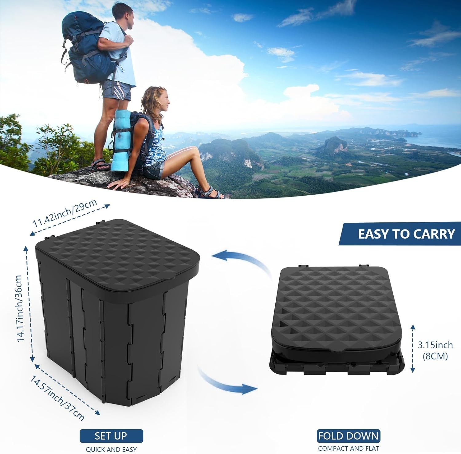 NEW XL Portable Folding Camping Toilet with Lid Travel Adult Car Potty Black