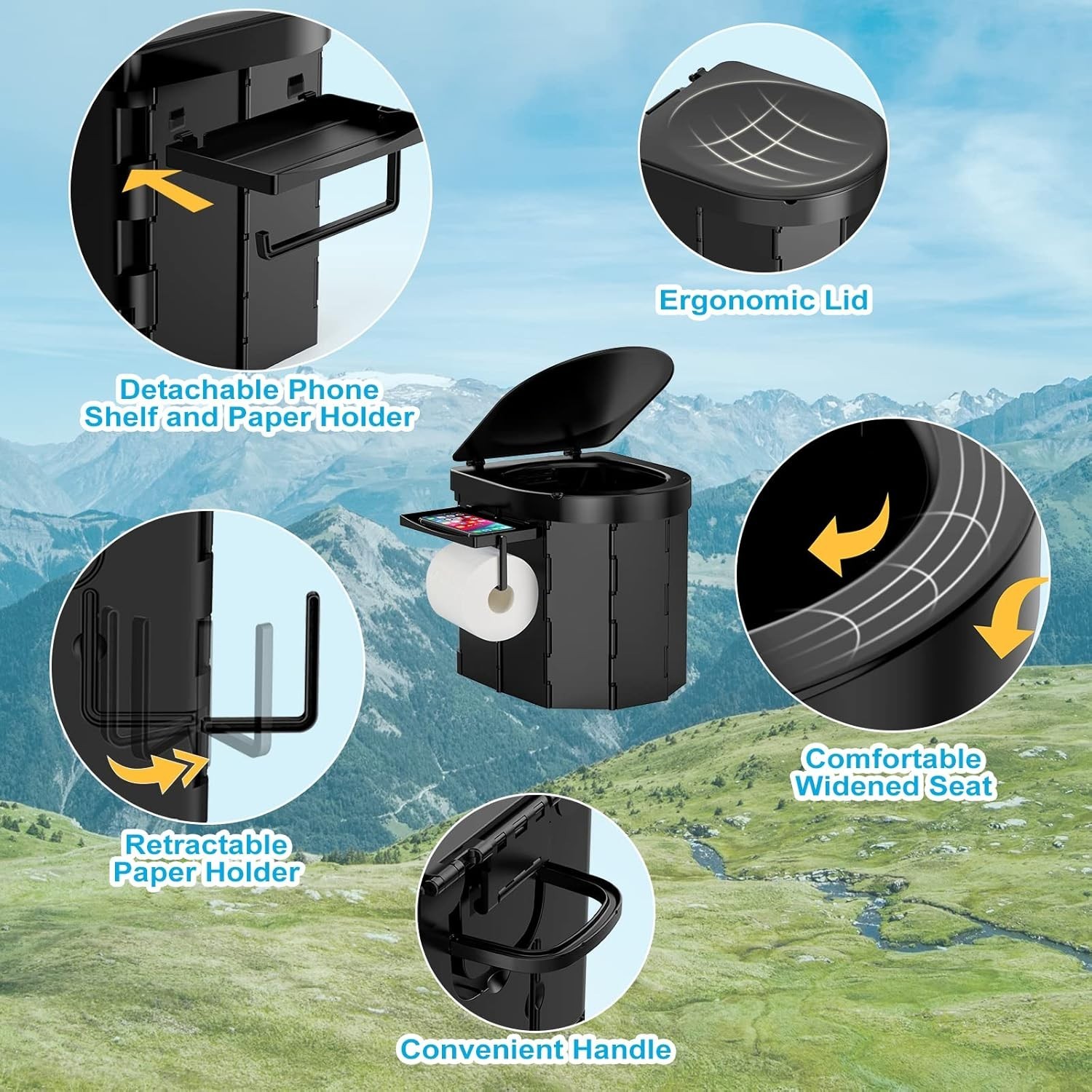 Portable Toilet 5 Gallon 20L Flush porta-potty Outdoor Indoor Travel Camping