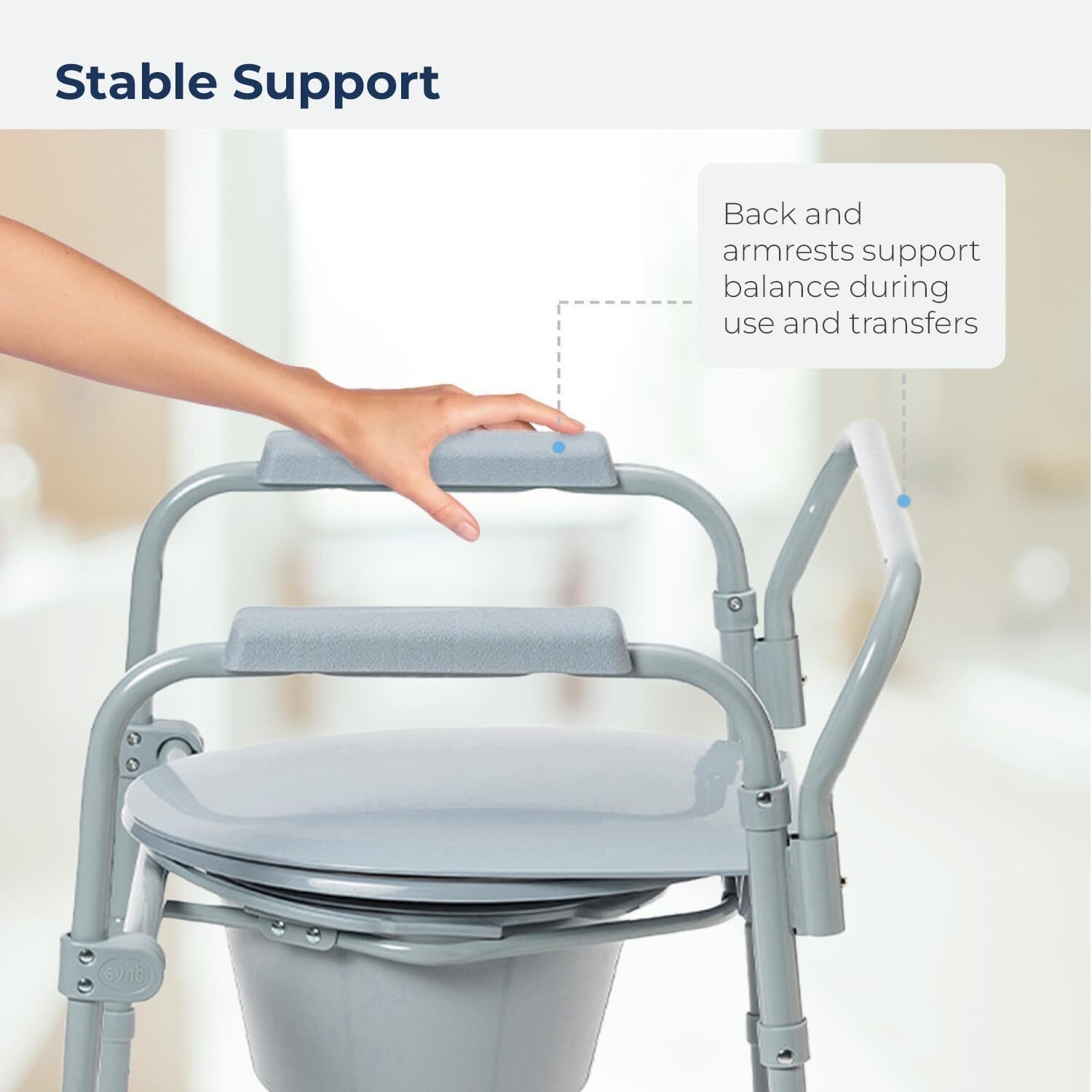 Folding Steel Bedside 3-In-1 Commode Chair Portable Toilet with 7.5 Qt. Bucket