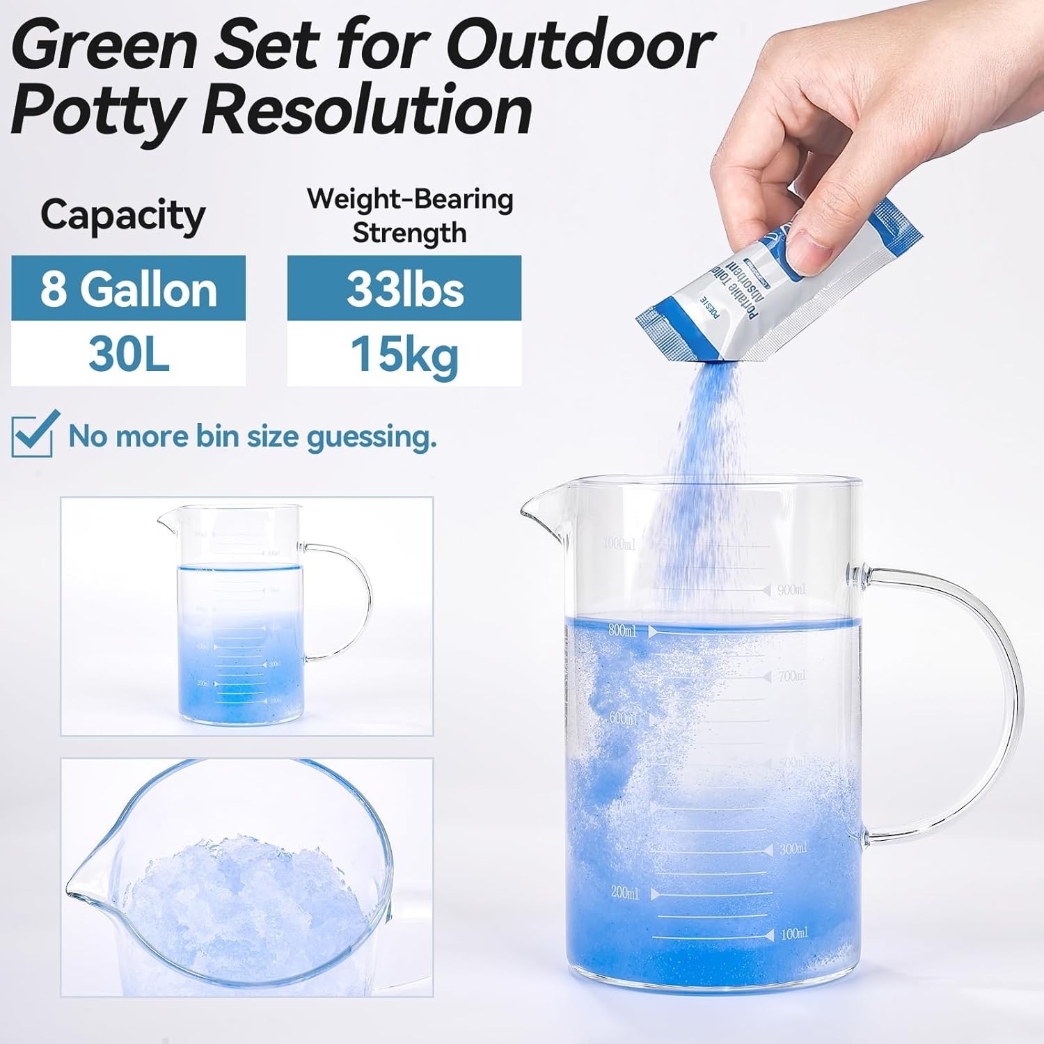Portable Toilet Absorbent Gel Powder with Bags Camping Hiking Outdoor