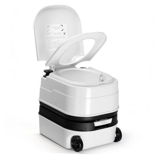 5.3 Gal Portable Toilet for Adults: Camping Toilet with Wheels 5.3 Gal- White