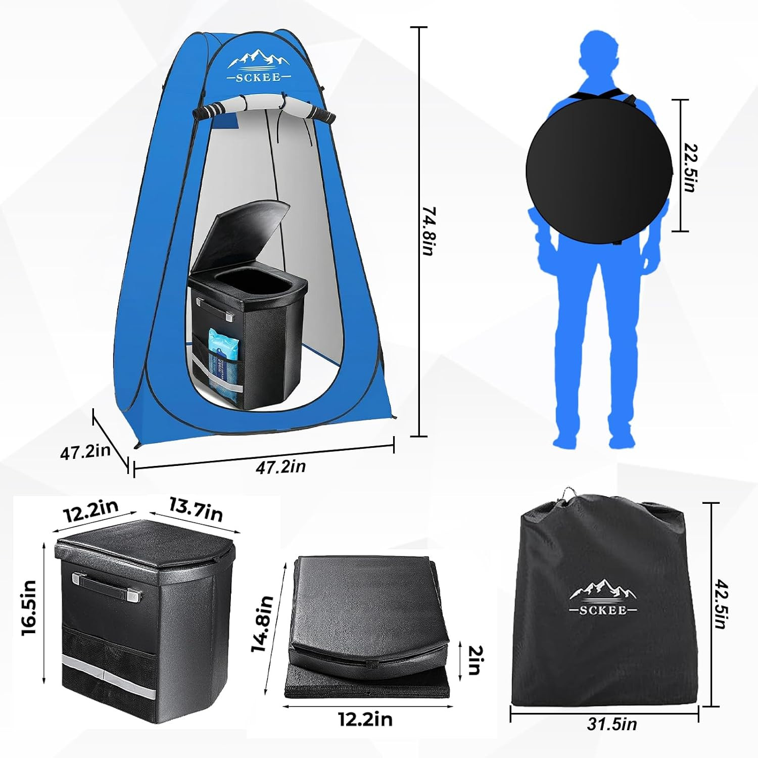 16.5” Camping Toilet with Pop-Up Privacy Tent Set, XL Portable Toilet for Campi