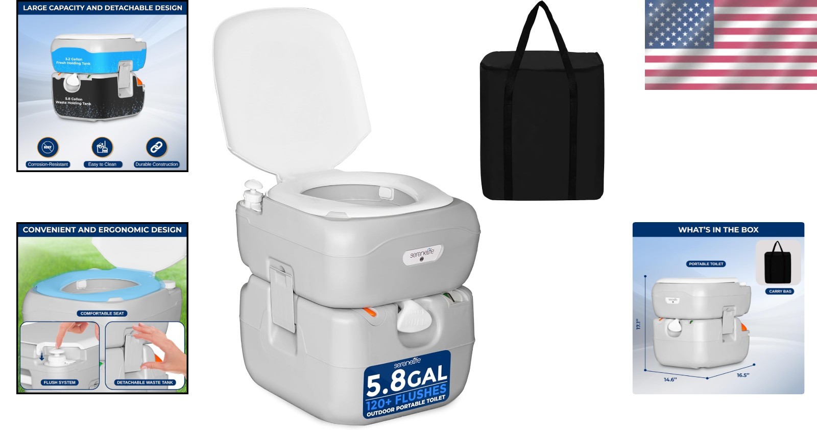 Comfortable 5.8 Gal Porta Potty with Carry Bag – Perfect for Camping & Hiking