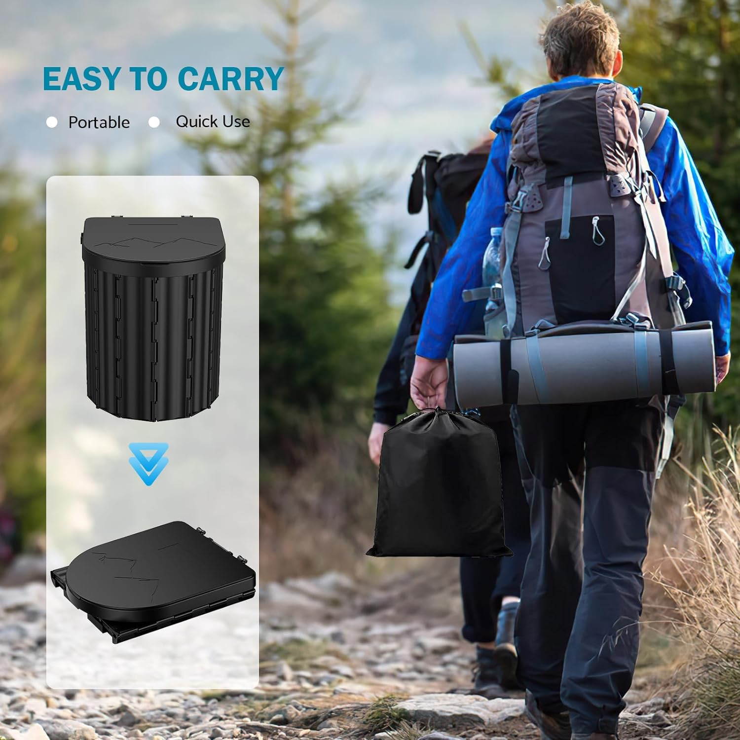 Inodoro Portatil 15in Mejorado con Soporte Papel Carga 450lbs para Camping Viaje