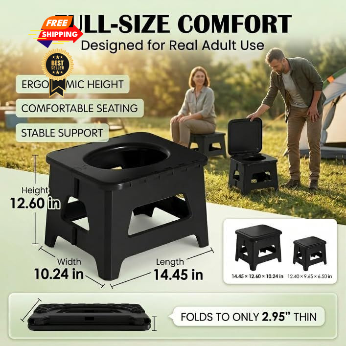 Camping Portable Toilet for Travel Adults Collapsible Foldable 12x10x3
