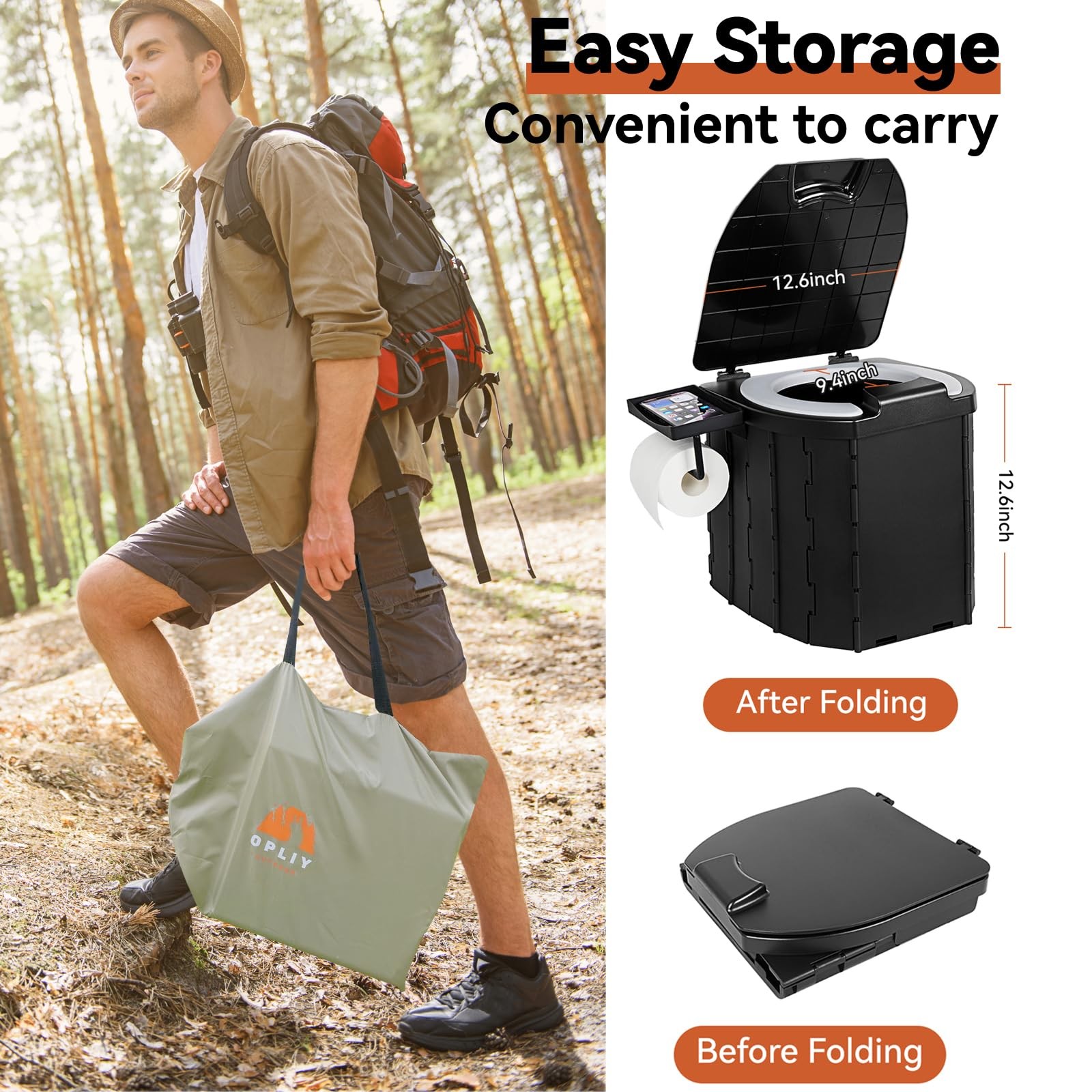 Portable Camping Toilet Foldable Travel Potty with Paper Holder Heavy Duty 450lb