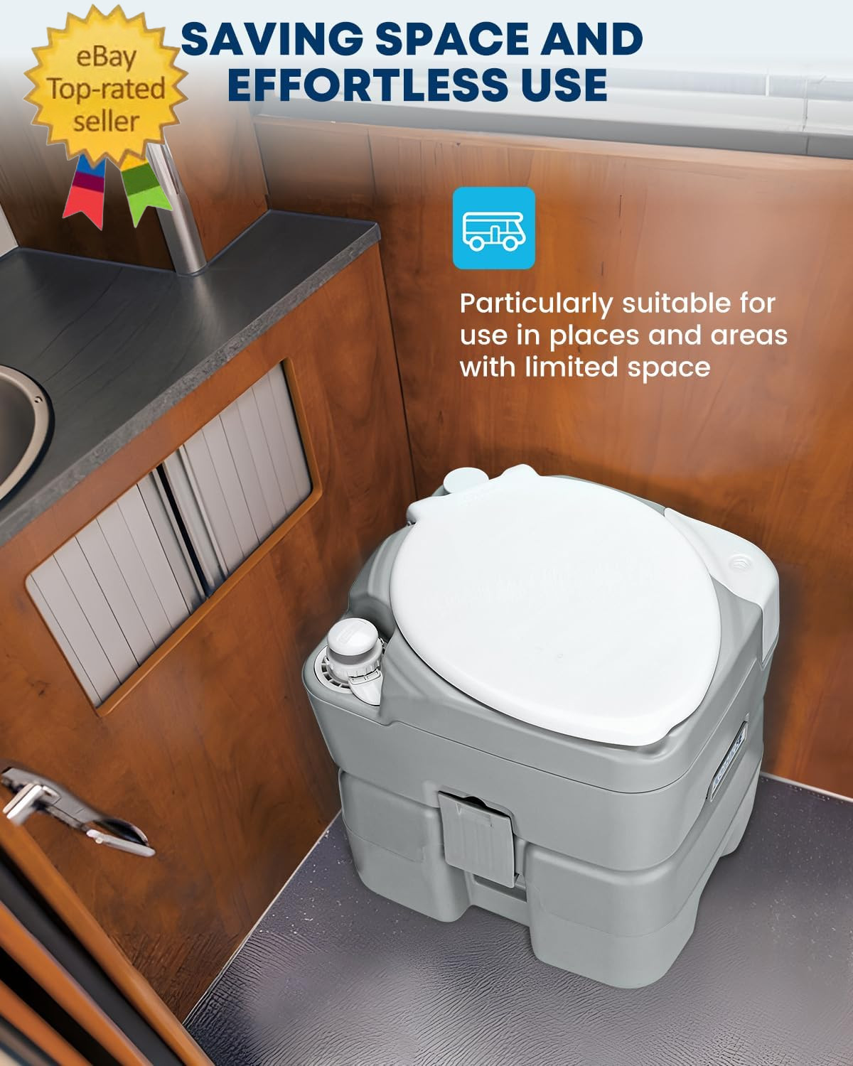 Camping Toilet Portable 5.3 Gal: 20L Porta Potty for Adults with Diagonal Elonga