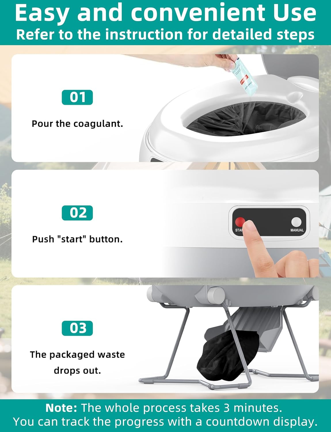 Portable Waterless Dry Flush Toilet for RVs, Vans, Boats & Tiny Homes