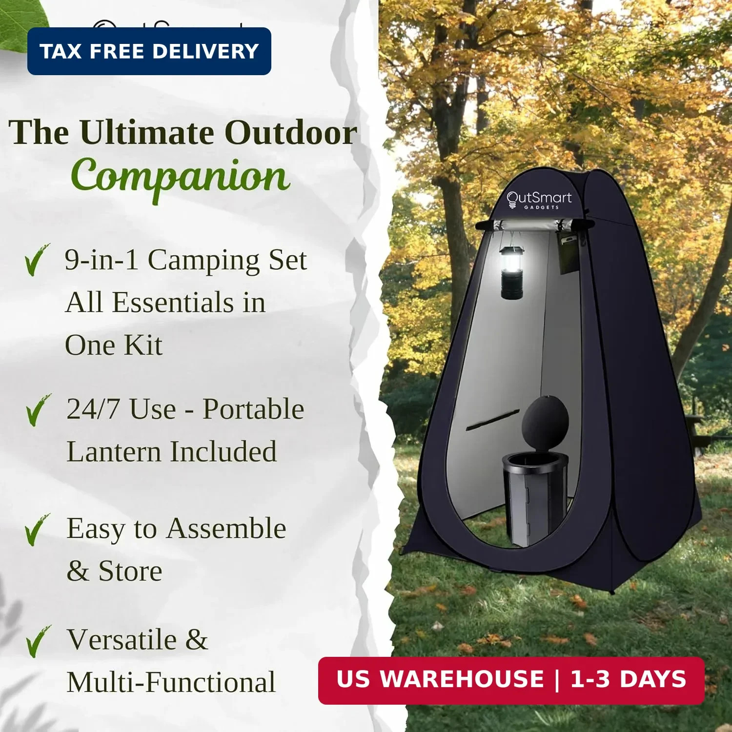 Outsmart Gadgets Outdoor Portable Toilet Set for Adults with Camping Night Lante