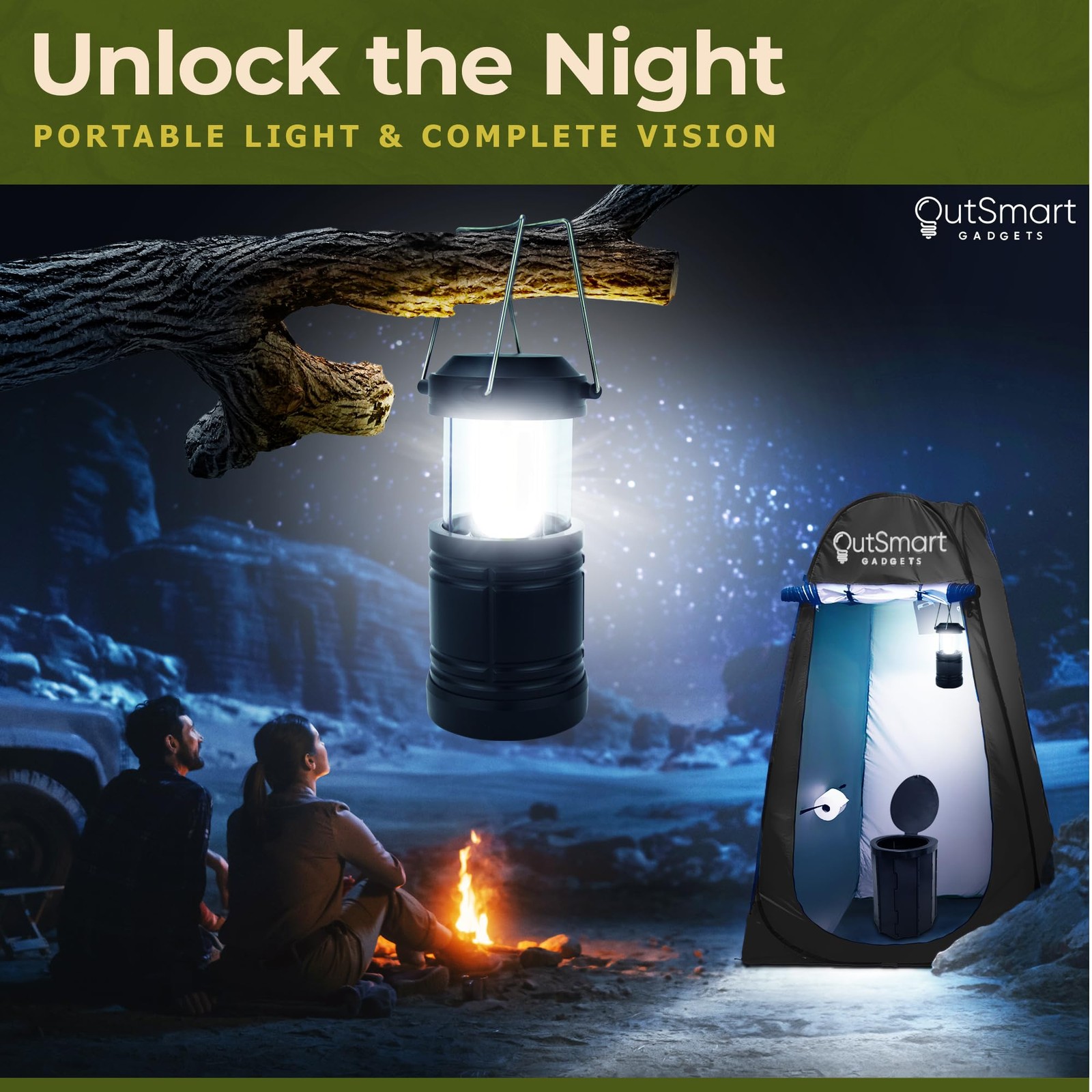 Outsmart Gadgets Outdoor Camping Toilet with Pop-Up Privacy Tent and Night La…