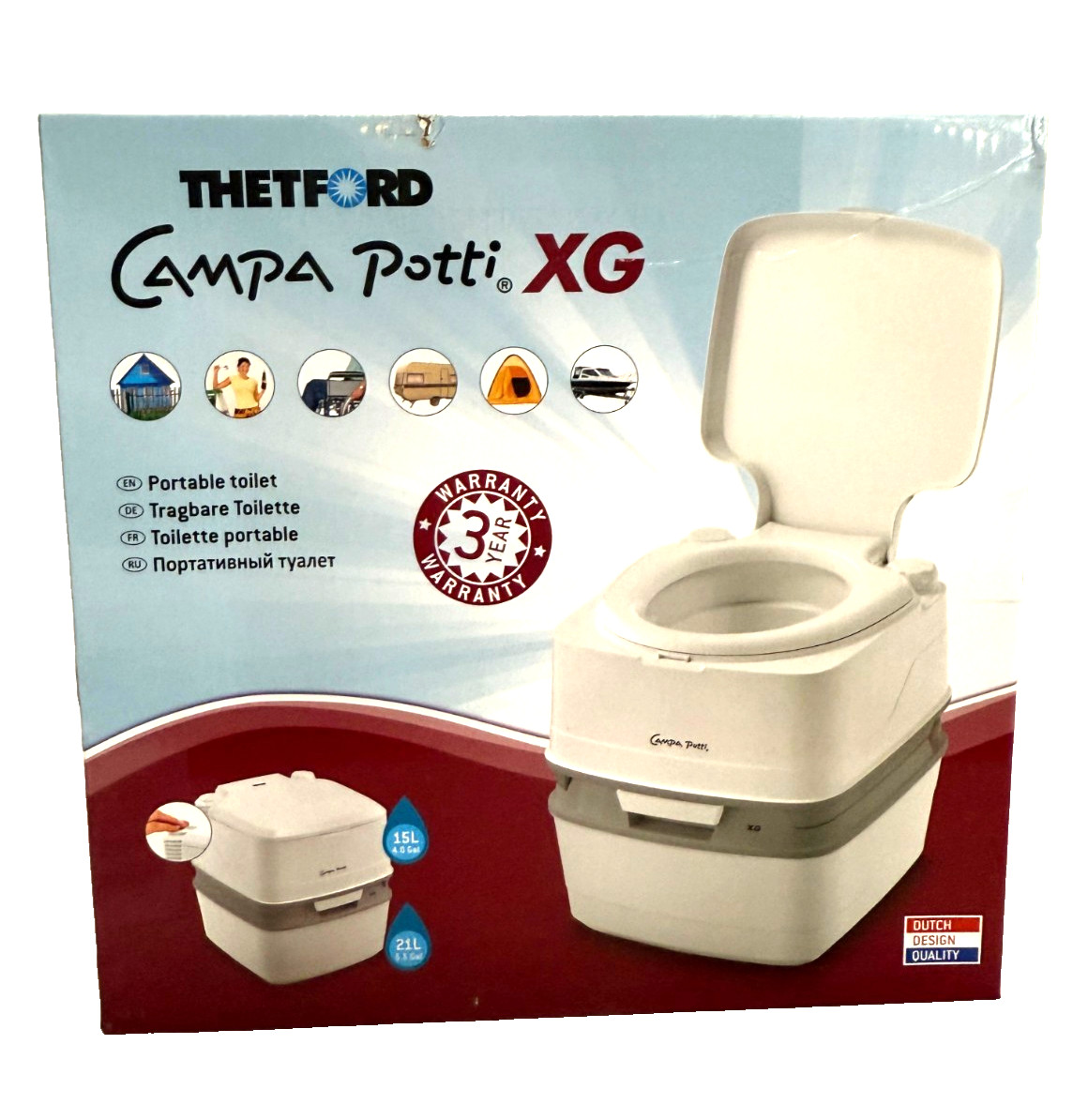 Thetford Campa Potti XG Portable Flushable Camping Toilet w Carry Handle 92840