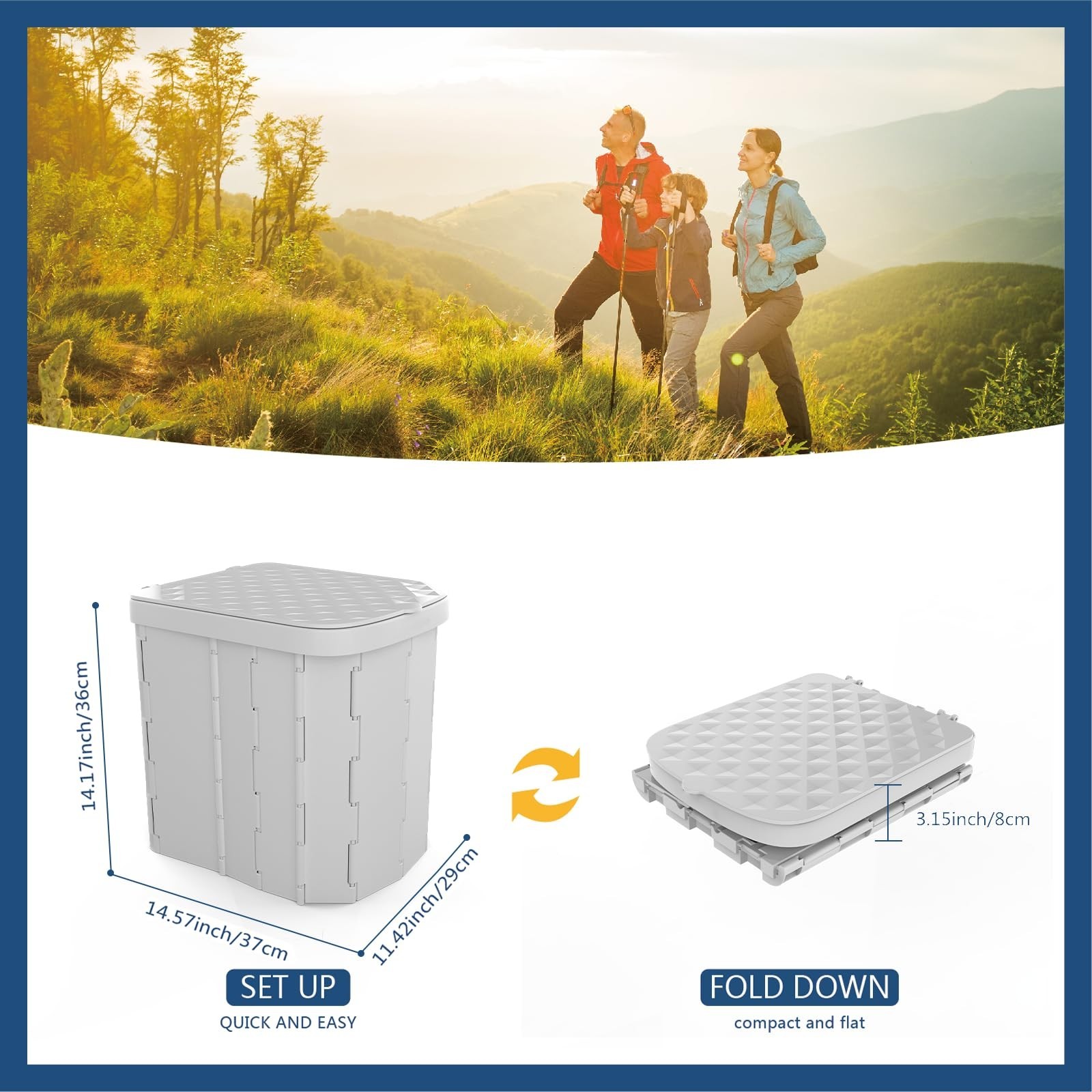 XL Portable Camping Toilet – Folding Travel Potty with Lid for Adults, Car Use