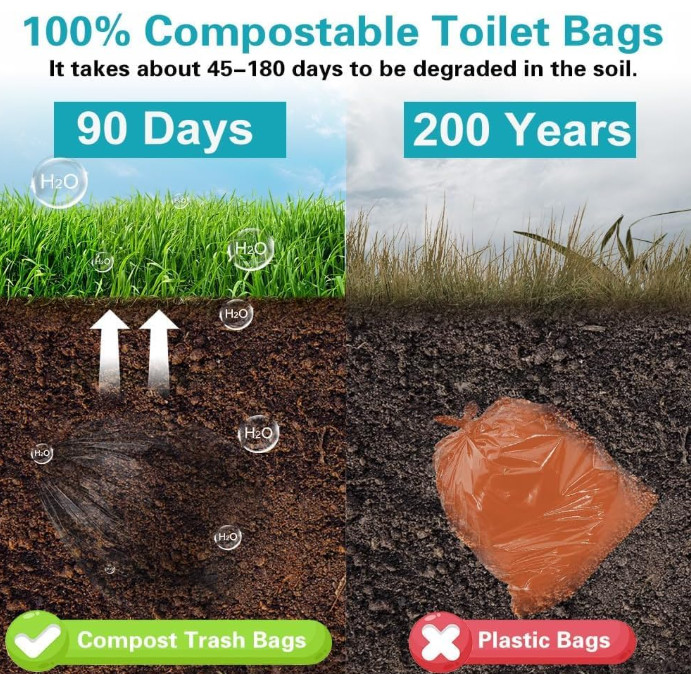 Portable Toilet Bags, Camping Toilet Bags, Biodegradable Toilet Bags with Drawst