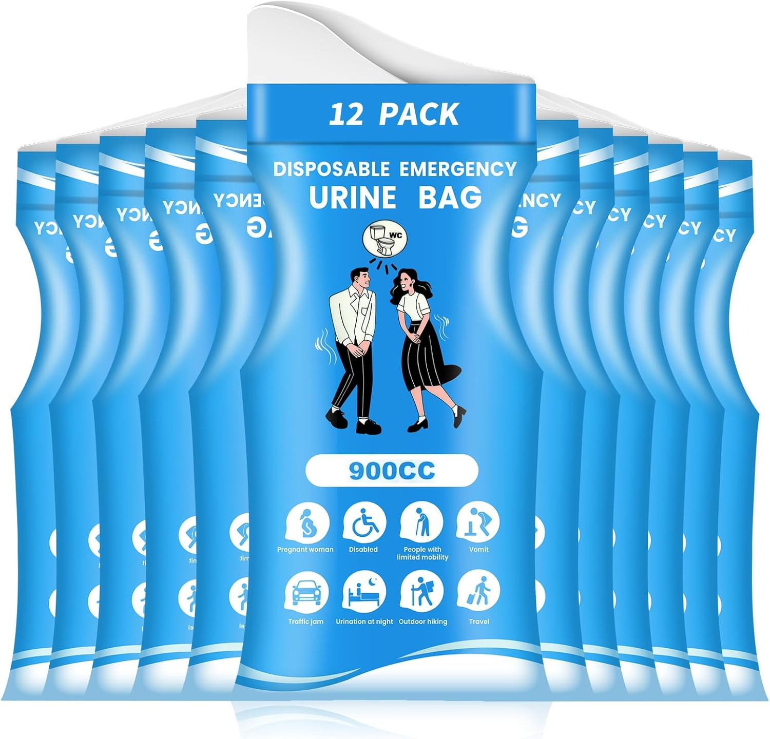 12/24 Pcs Disposable Urine Bags, 3Rd Generation 900ML Emergency Portable Pee Bag