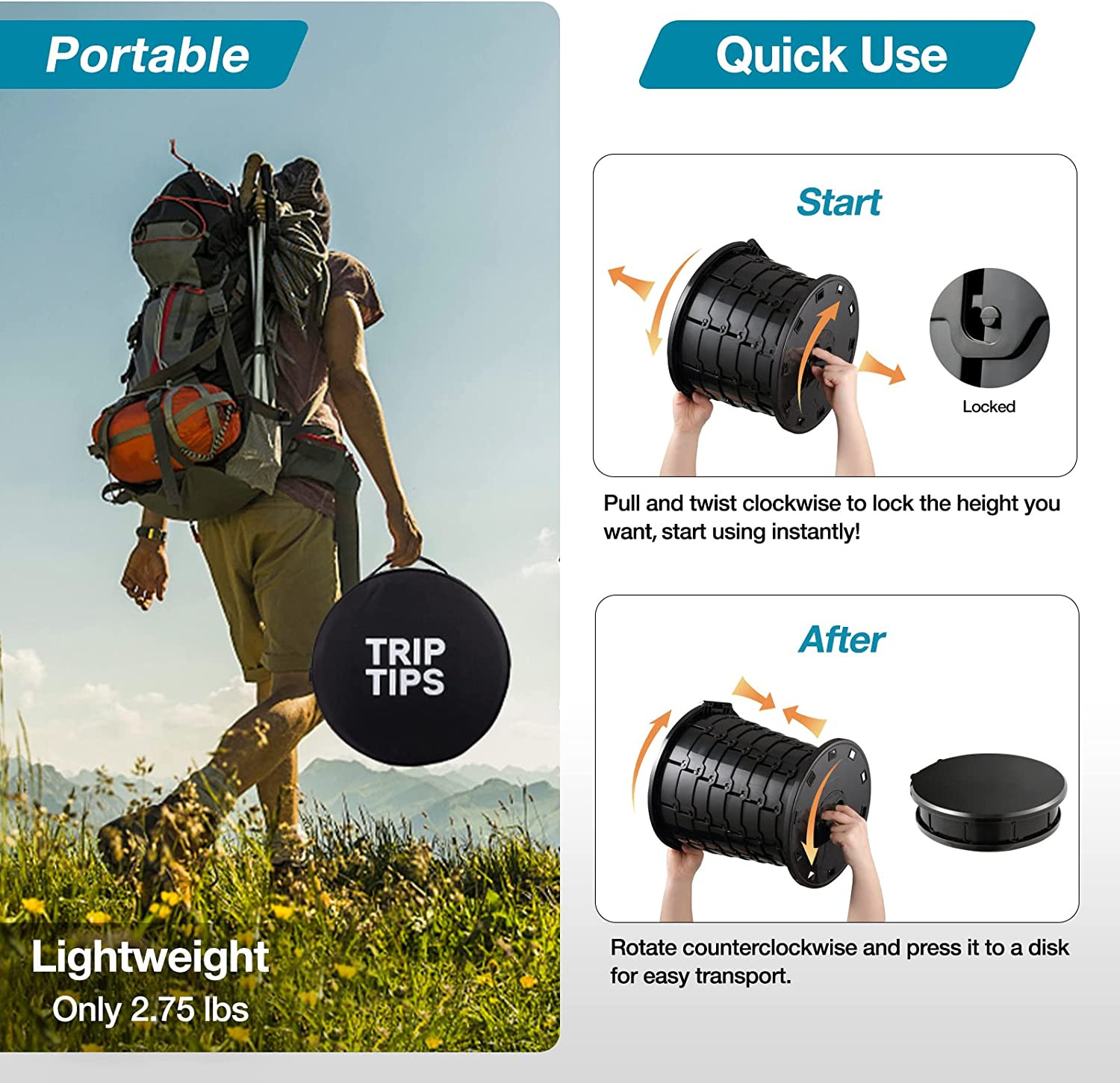 Upgrade Retractable Portable Toilet Travel Toilet Adjustable Height Camping Toil