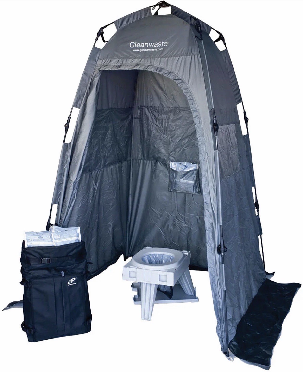 Cleanwaste Portable Camping Toilet Gray/Black w/ Carry Case & Tent