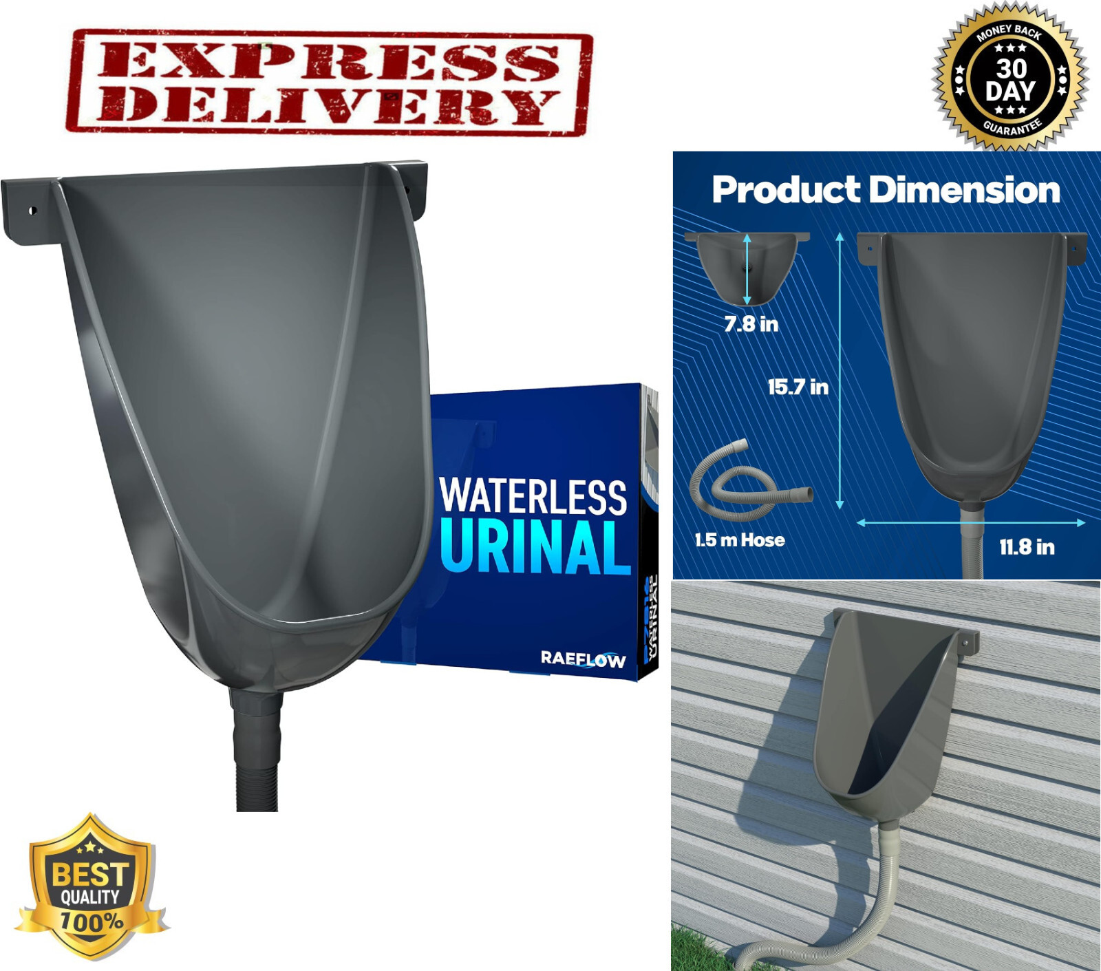 Waterless Urinal Plastic With Hose Garage Outside Toilet Bathroom For Men