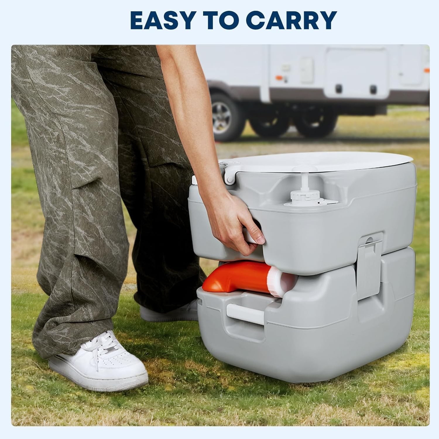 Portable Camping Toilet 5.8 Gal Adult RV Porta Potty Elongated Seat Leak-Proof