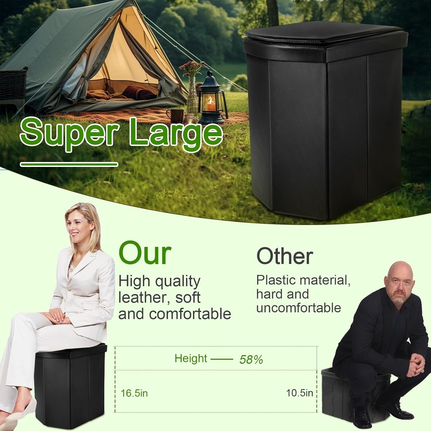 Portable Toilet for Camping, 16.5″ XL Portable Toilet for Adult Folding with Lid
