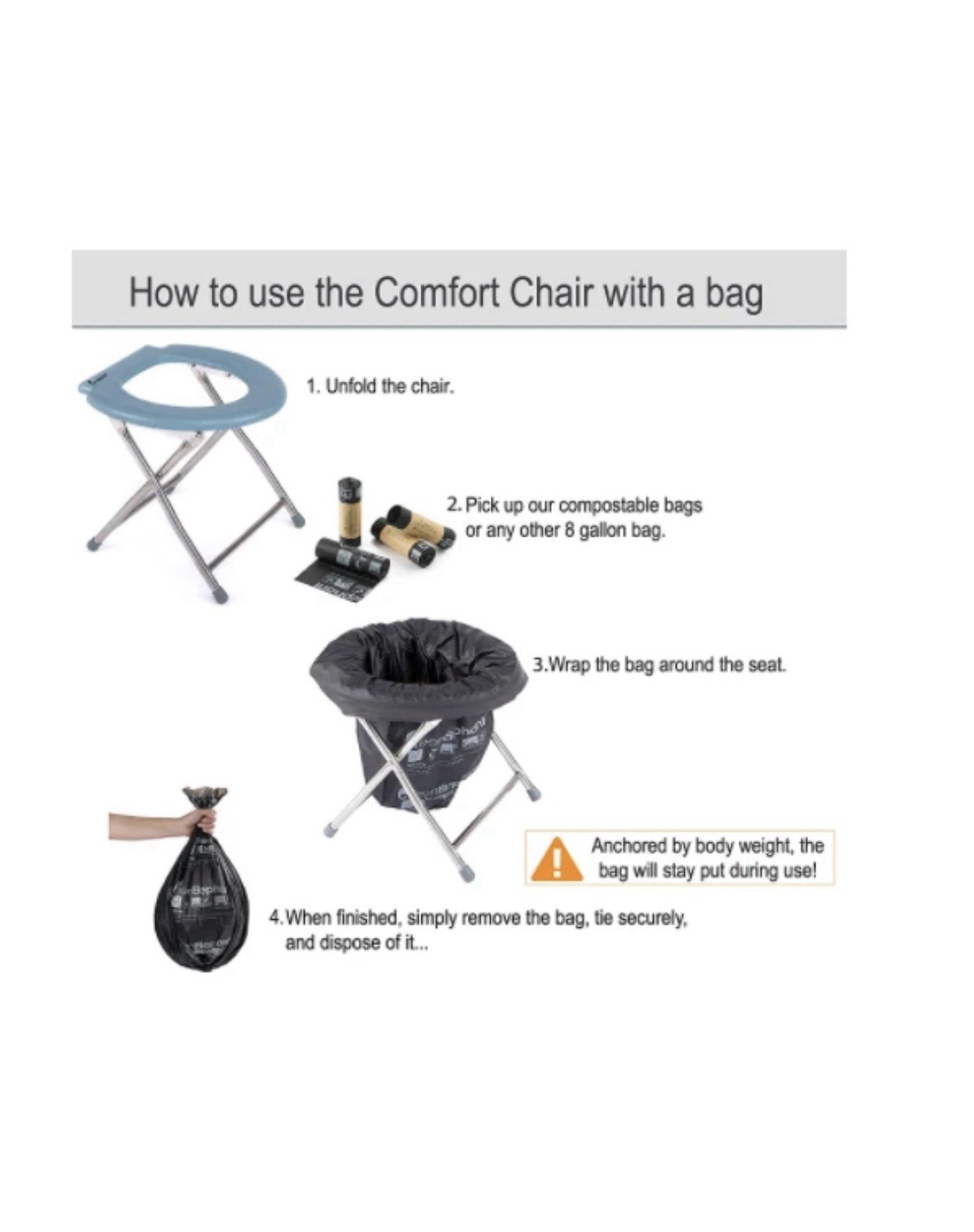Portable Foldable Camping Toilet Blue Lightweight Compact Plastic Metal