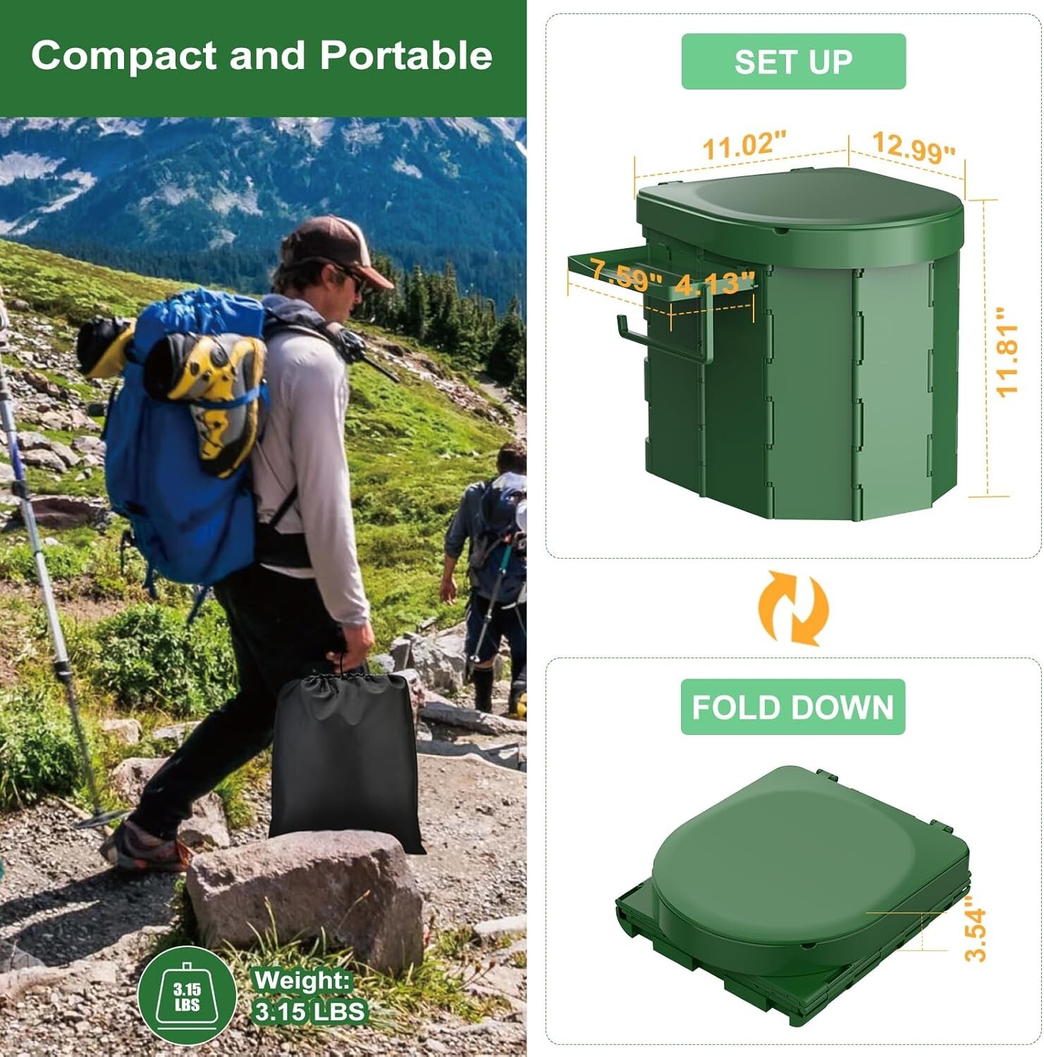 Portable Camping Toilet for Adults 27L Mobile Toilet Phone Holder Hiking