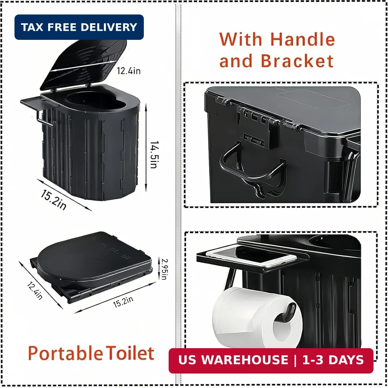 UOPBYEA Portable Camping Toilet for Adults With Urine Gel & Leak-Proof Bags | Wa