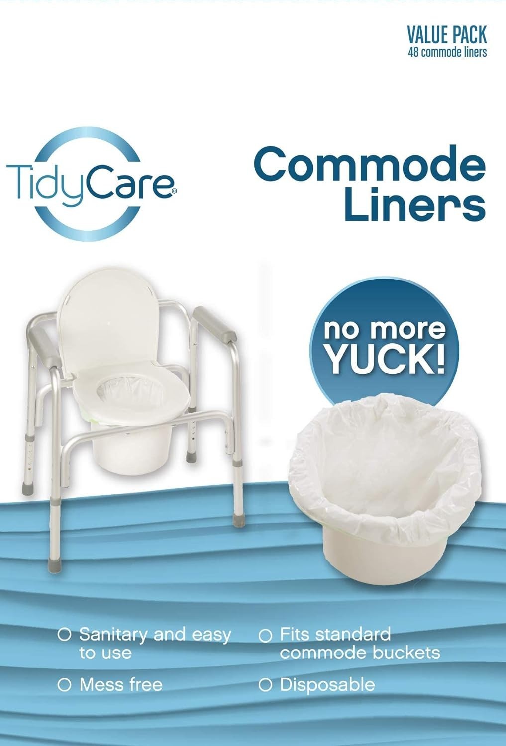 Hygienic 48-Count Commode Liners with Easy Tie Closure – Ideal for Seniors