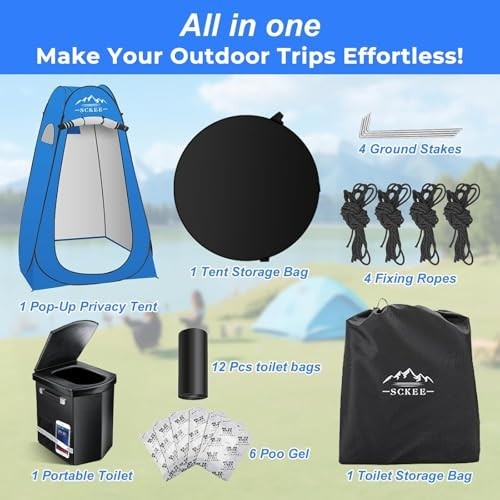 16.5” Portable Camping Toilet with Pop-Up Privacy Tent, XL Travel Bathroom for