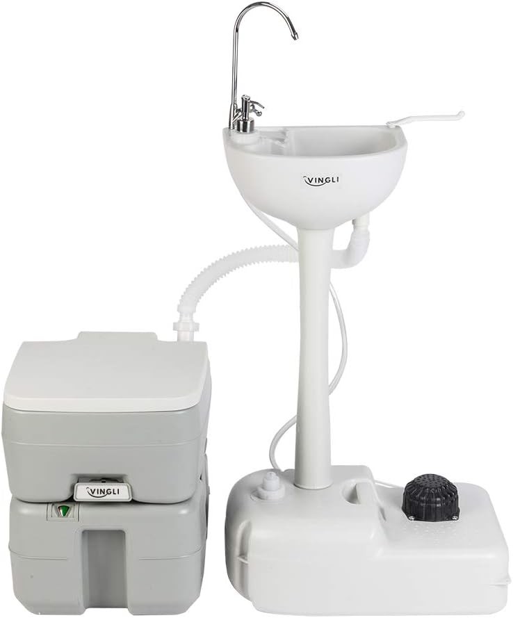 Upgraded Portable Sink & Toilet Combo Self-contained 5 Gal Hand Washing Station