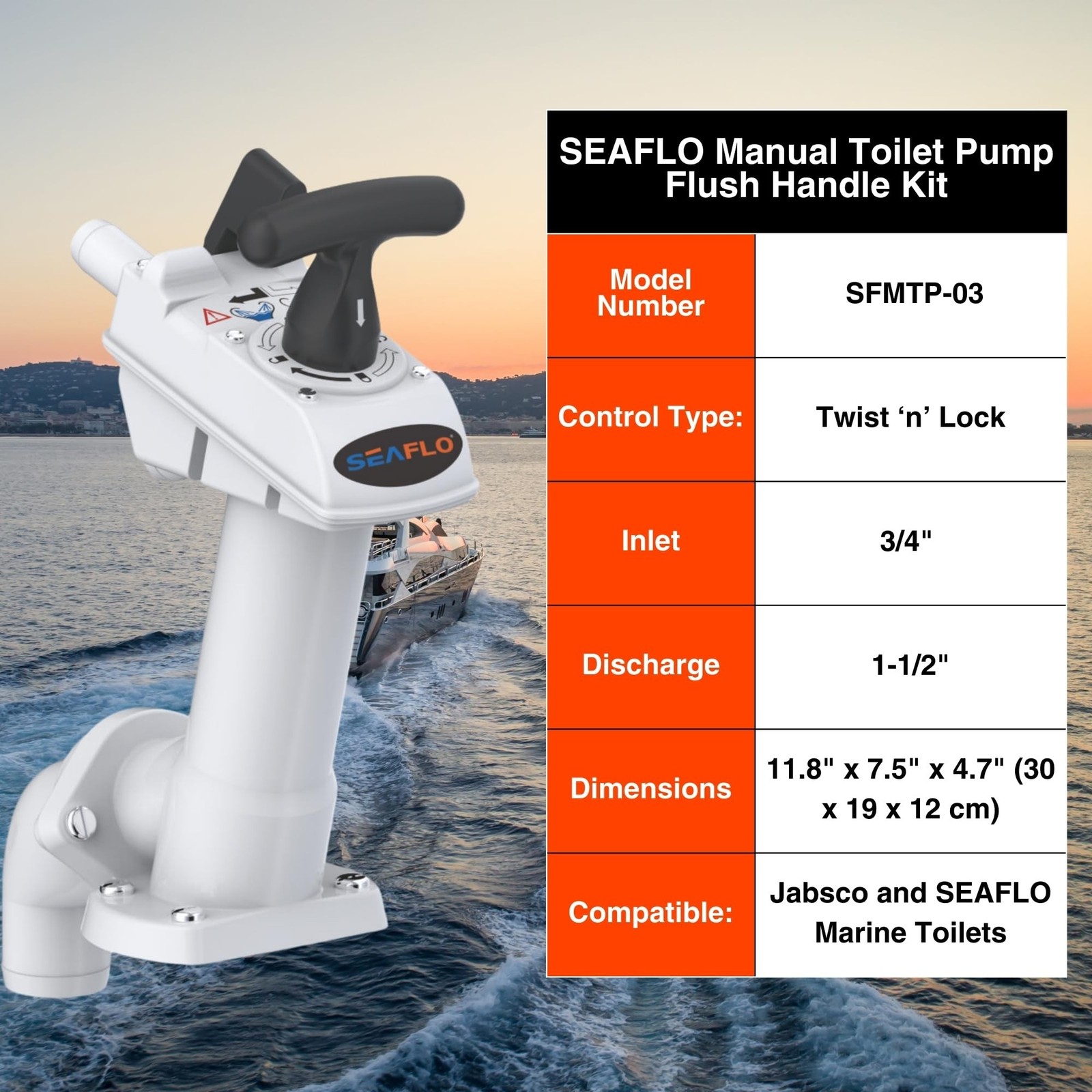 SEAFLO Manual Toilet Pump Flush Handle Kit – Compatible with SEAFLO and JABSC…