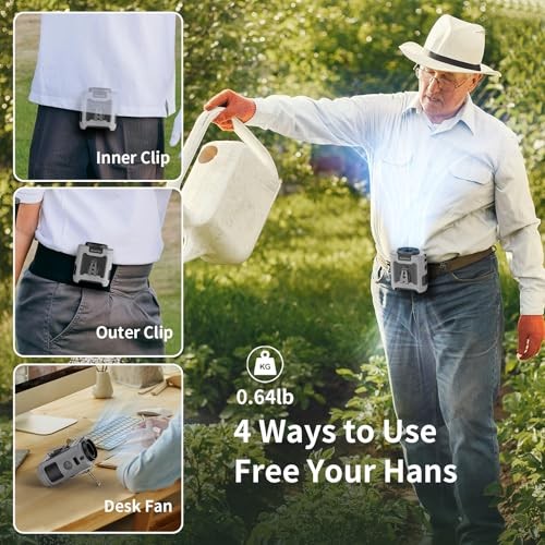 Socool Portable Waist Fan Clip on Wearable Belt Personal Fan 10000mAh Gray