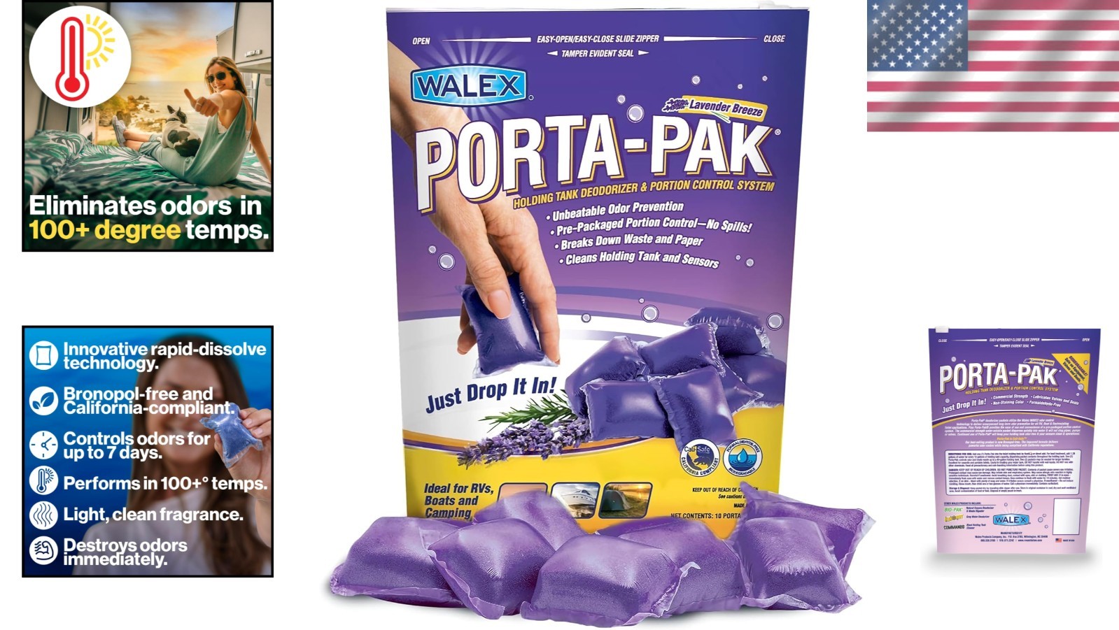 Porta-Pak Lavender Breeze Tank Deodorizer: 10-Pack Drop-Ins for RVs & Boats
