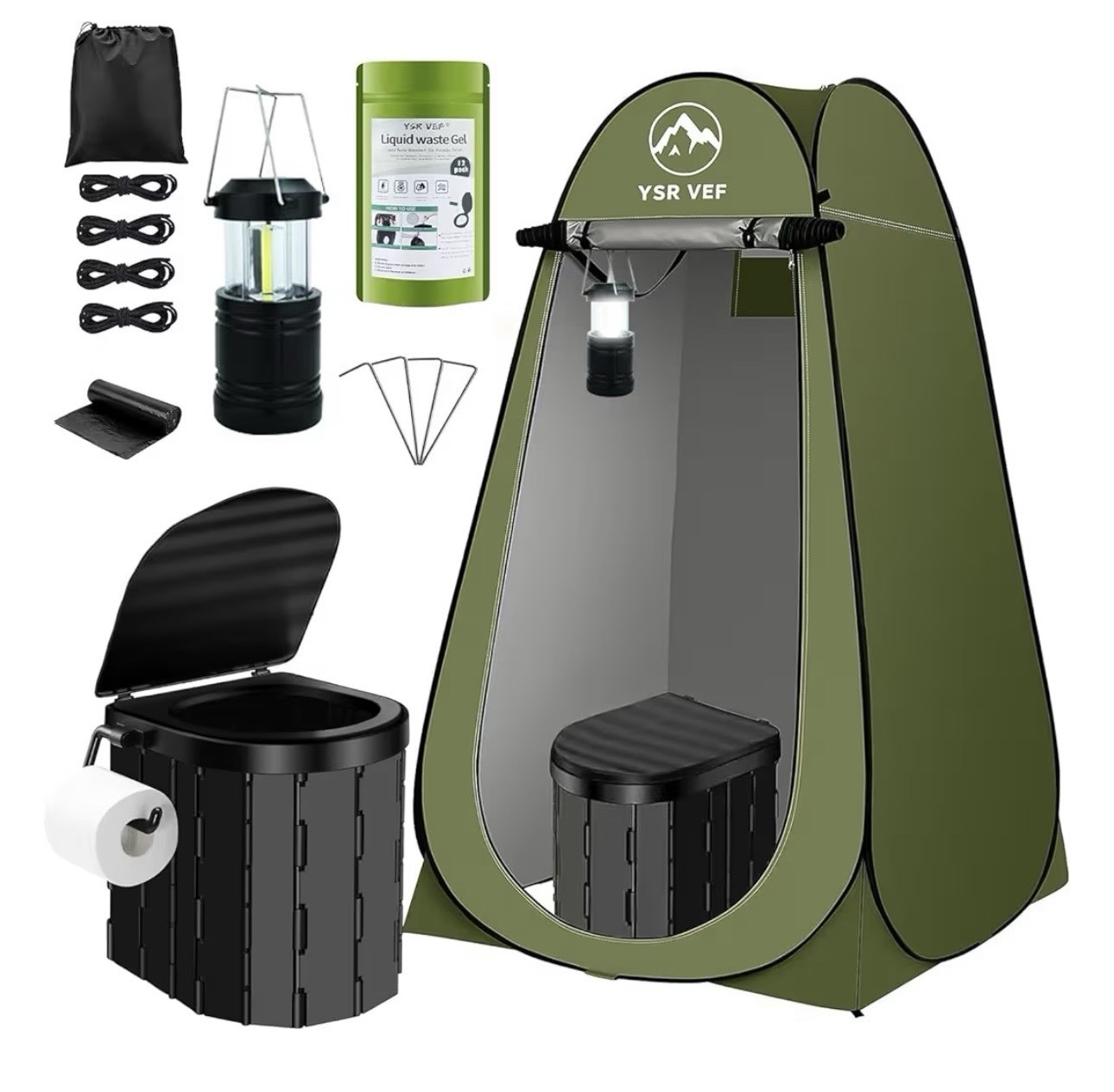 YSR VEF Portable Camping Toilet & Tent Set, 5.3 gal, Green/Black