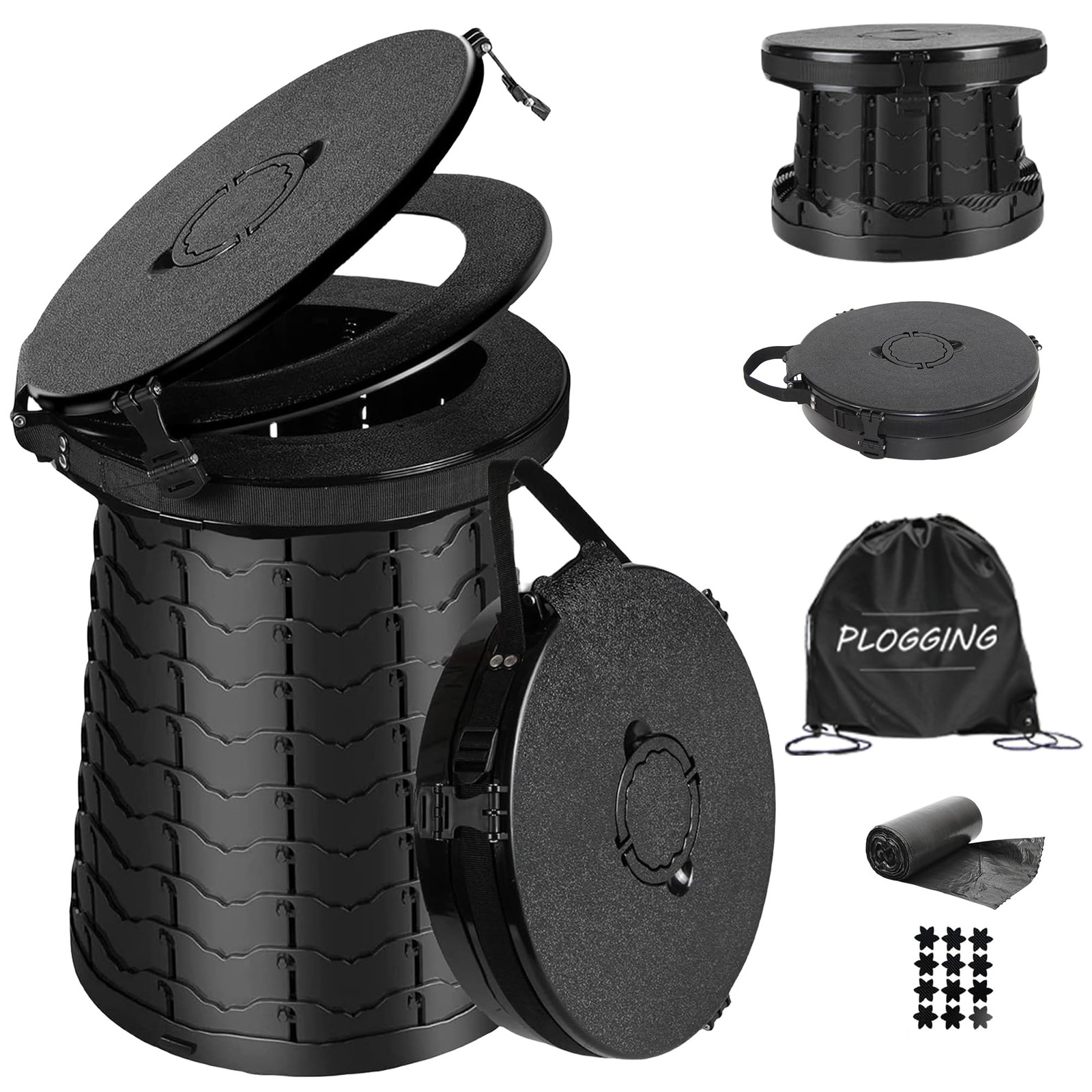 XXL Portable Toilet -19.7″H 15″ D Adjustable Foldable Camping Toilet, Luggabl…