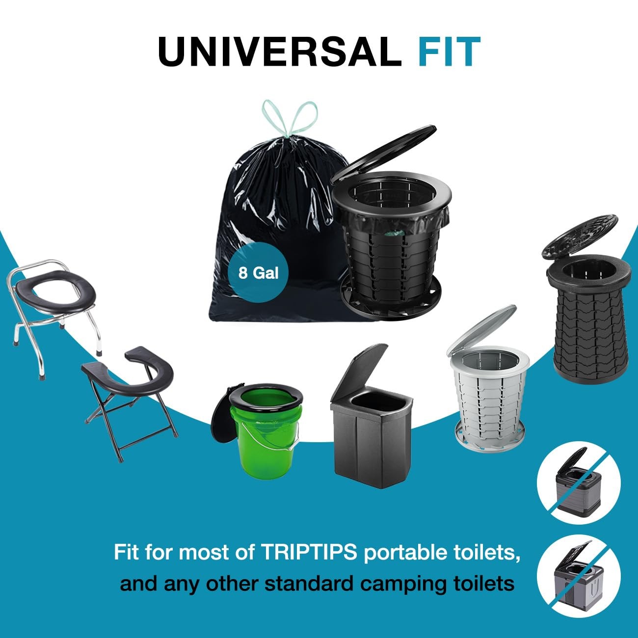 Portable Toilet Bags, 40 Count, 8 Gallon Capacity, Drawstring Design, No-Leak…
