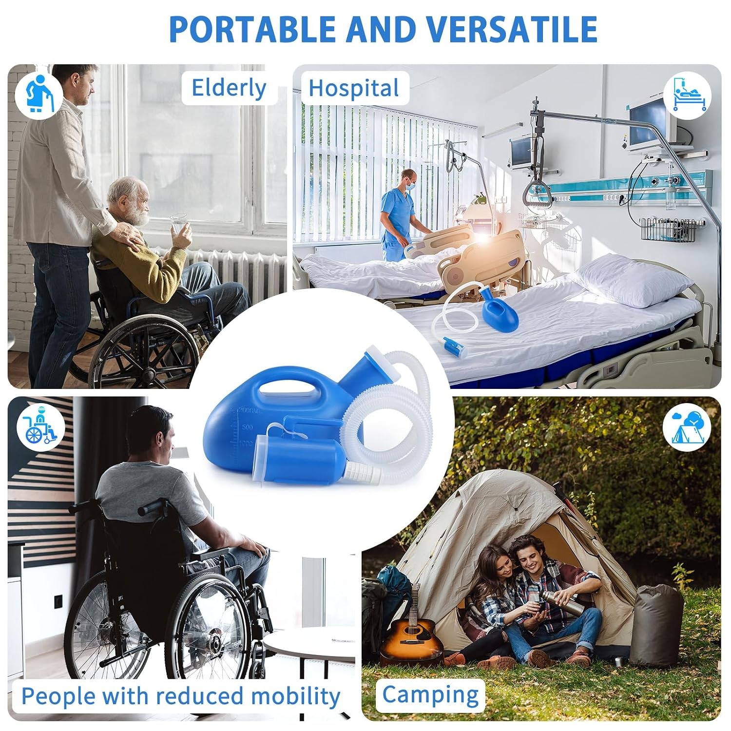 Portable Spill Proof Urinal for Men Blue Camping Urinal Toilet