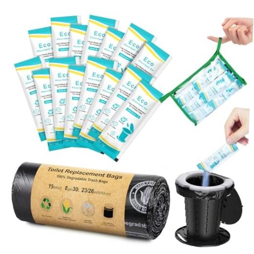Camping Toilet Bags Eco Absorbent Gel Set, 15 Pcs-toilet Bags and Gel Set