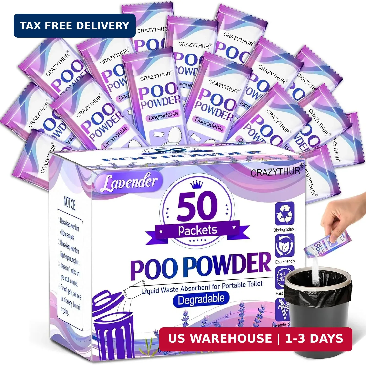 Portable Toilet Gel, Poo Powder for Portable Toilet, Camping Toilet Gel, Pee Pow